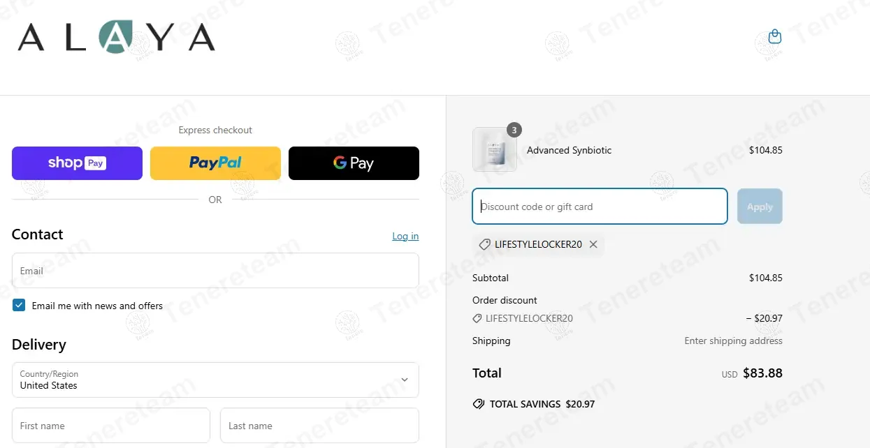 Alaya Naturals coupon code: 20% off with LIFESTYLELOCKER20. Tested and valid as 1 year ago.