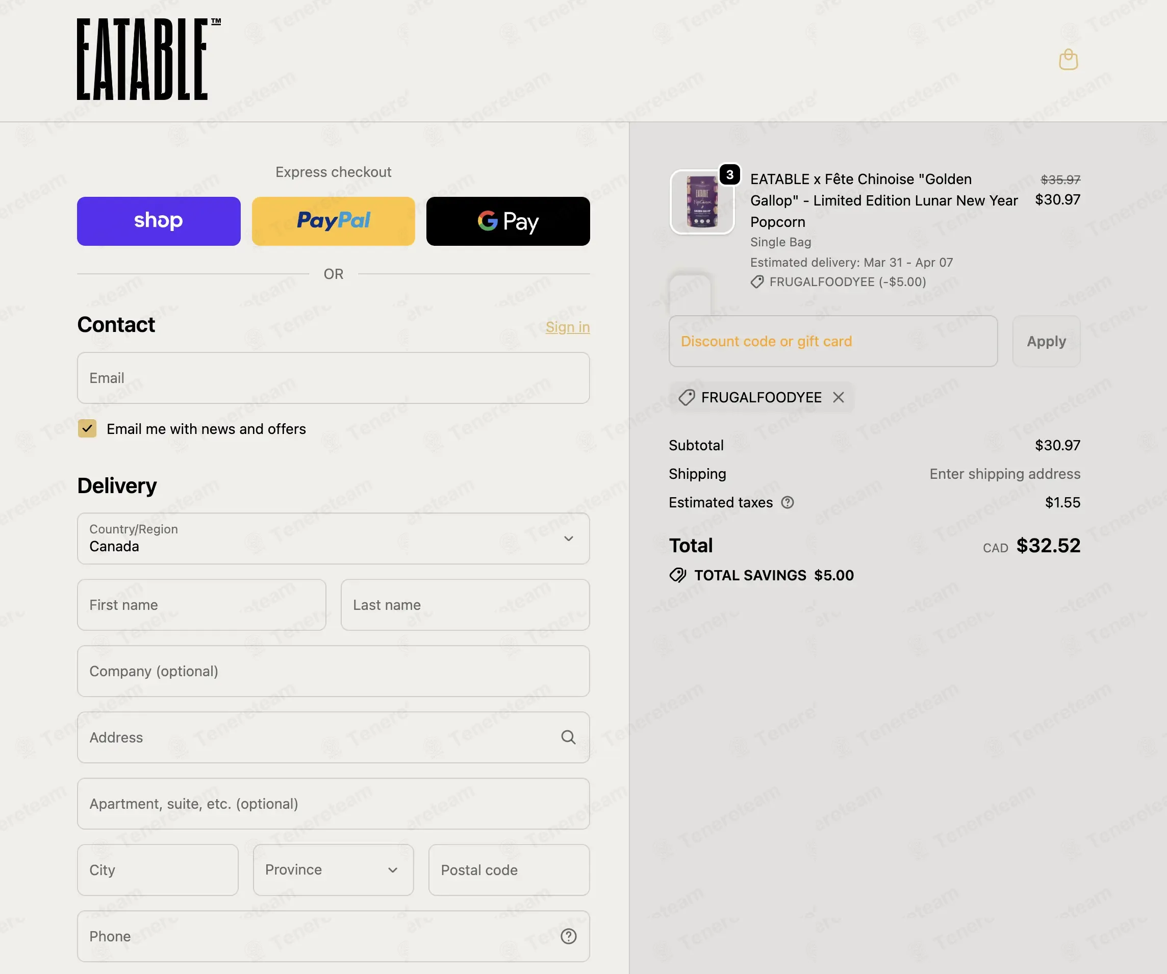 EATABLE coupon code: $5 off with FRUGALFOODYE. Tested and valid as 2 weeks ago.