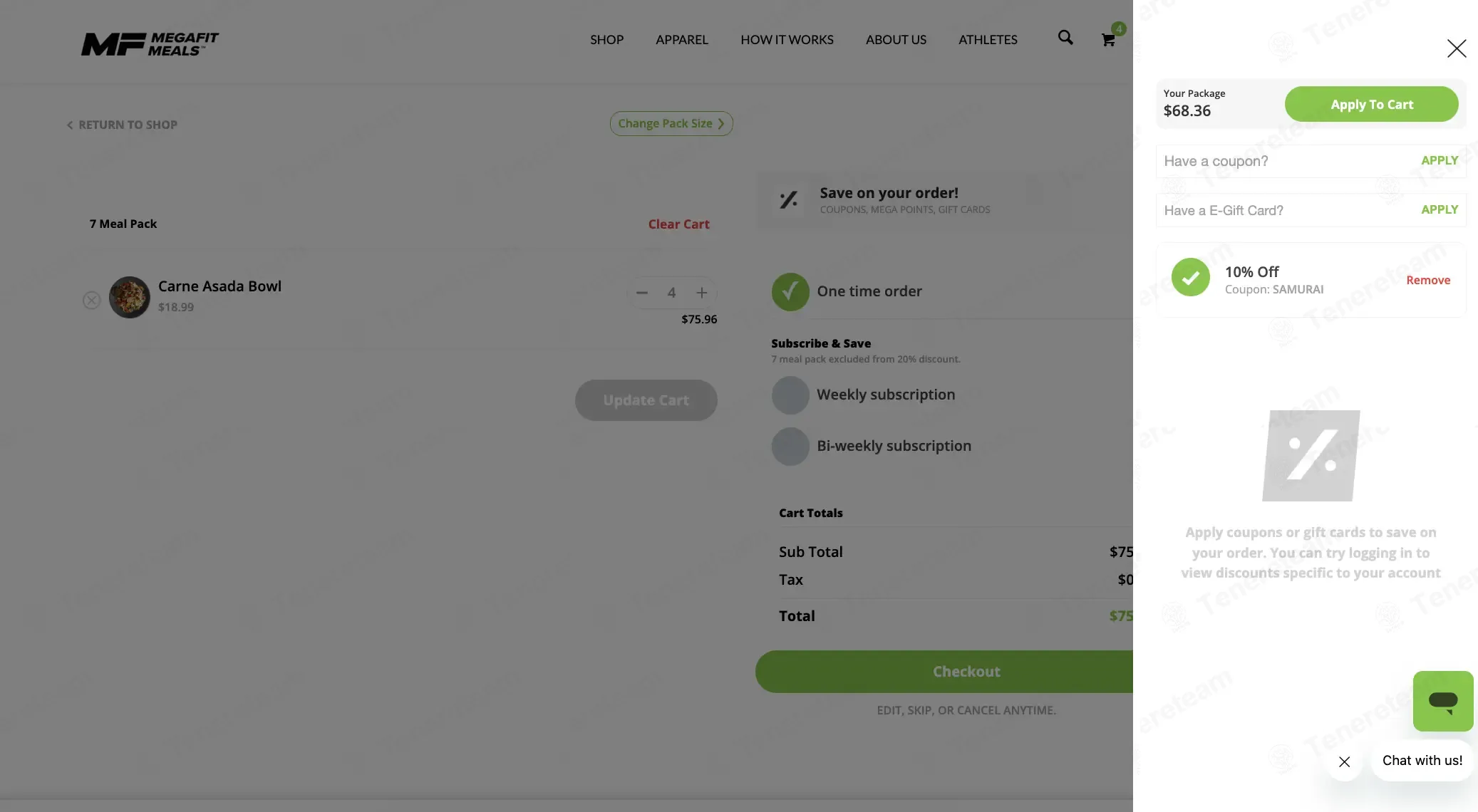 Megafit Meals coupon code: 10% off with SAMURAI. Tested and valid as 8 months ago.