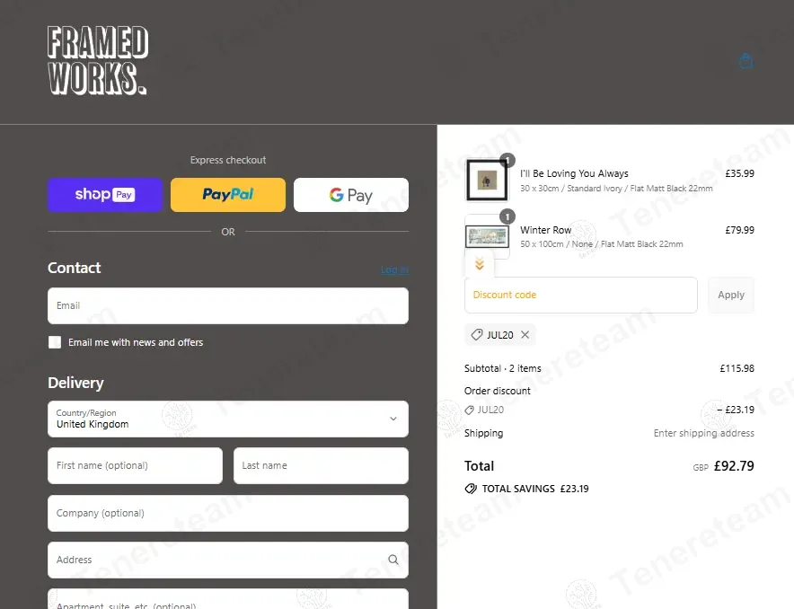 Framed Works UK coupon code: 20% off with JUL20. Tested and valid as 11 months ago.