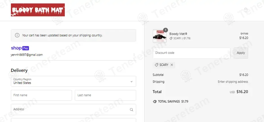 Bloody Bath Mat coupon code: 10% off with SCARY. Tested and valid as 1 year ago.