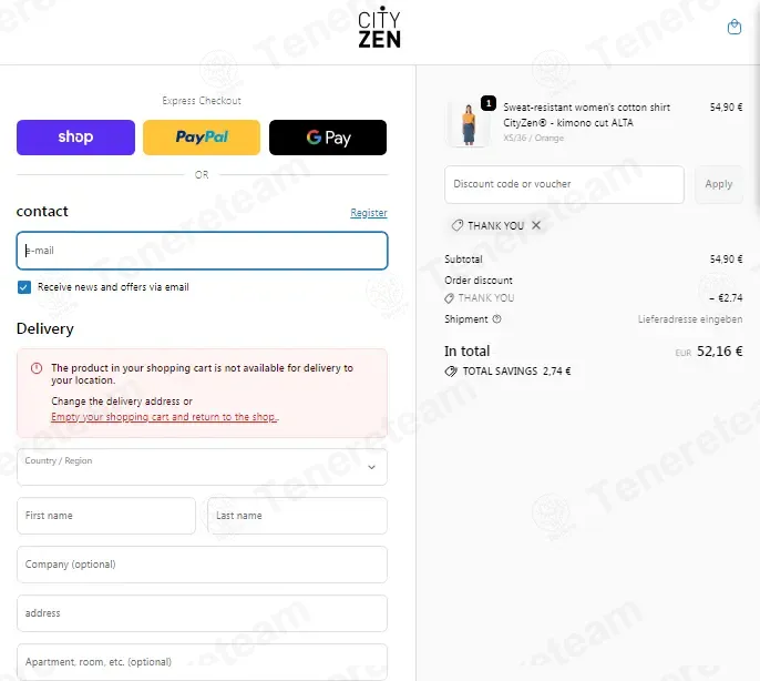 Cityzen Wear DE coupon code: 5% off with THANK YOU. Tested and valid as 10 months ago.
