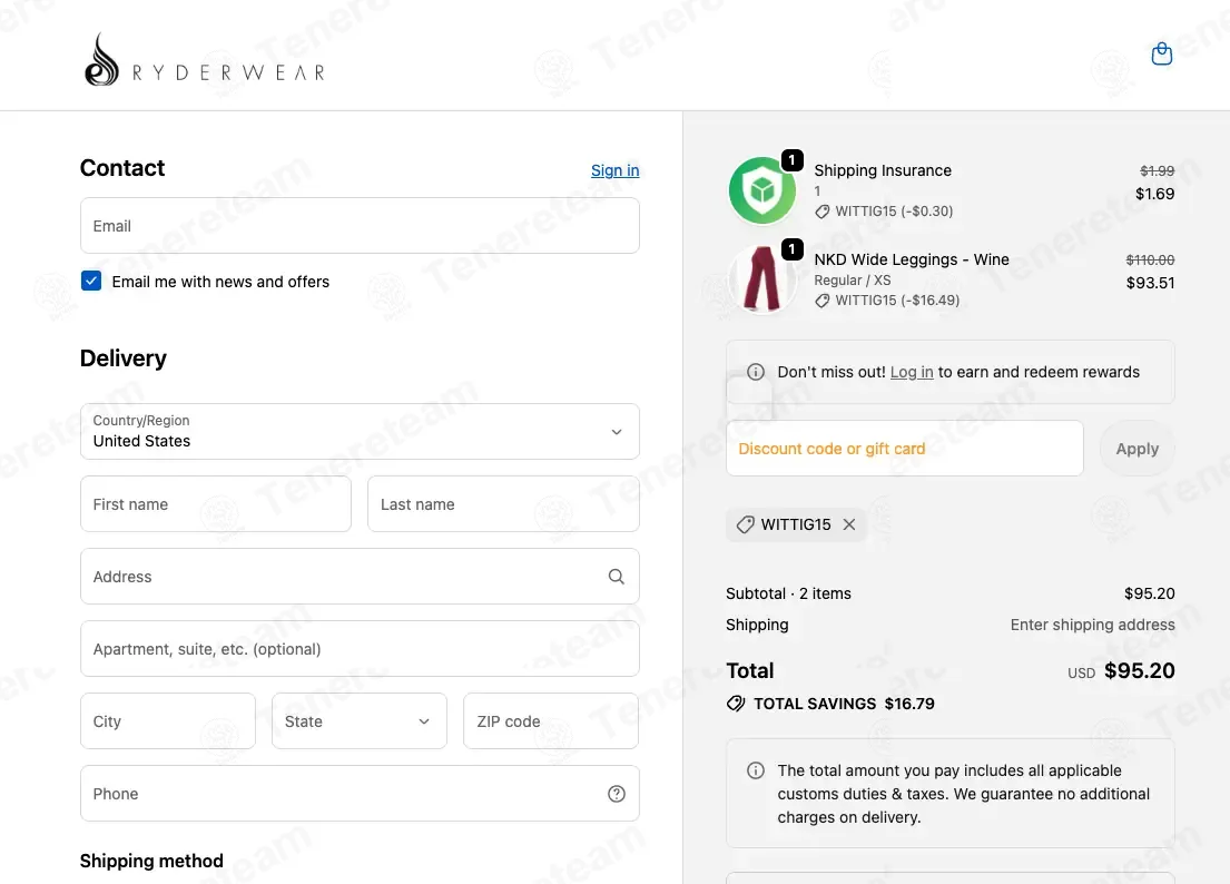 Ryderwear UK coupon code: 15% off with WITTIG15. Tested and valid as 1 month ago.