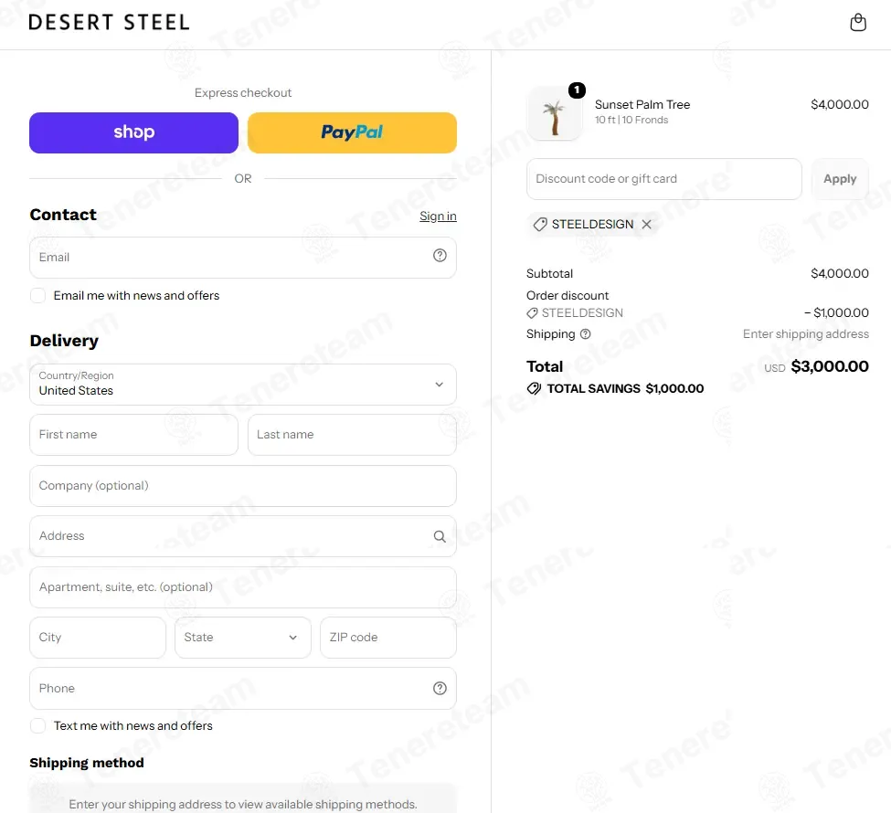 Desert Steel coupon code: 25% off with STEELDESIGN. Tested and valid as 2 weeks ago.