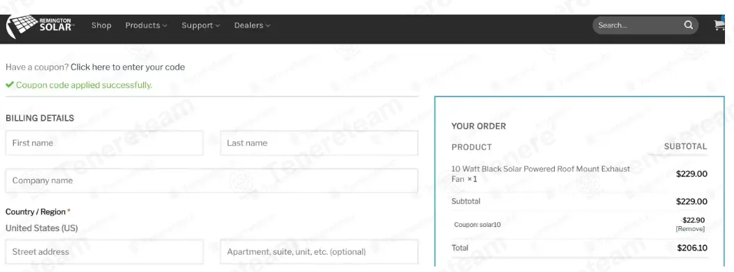 Remington Solar coupon code: 10% off with deepsouthhomestead. Tested and valid as 1 month ago.