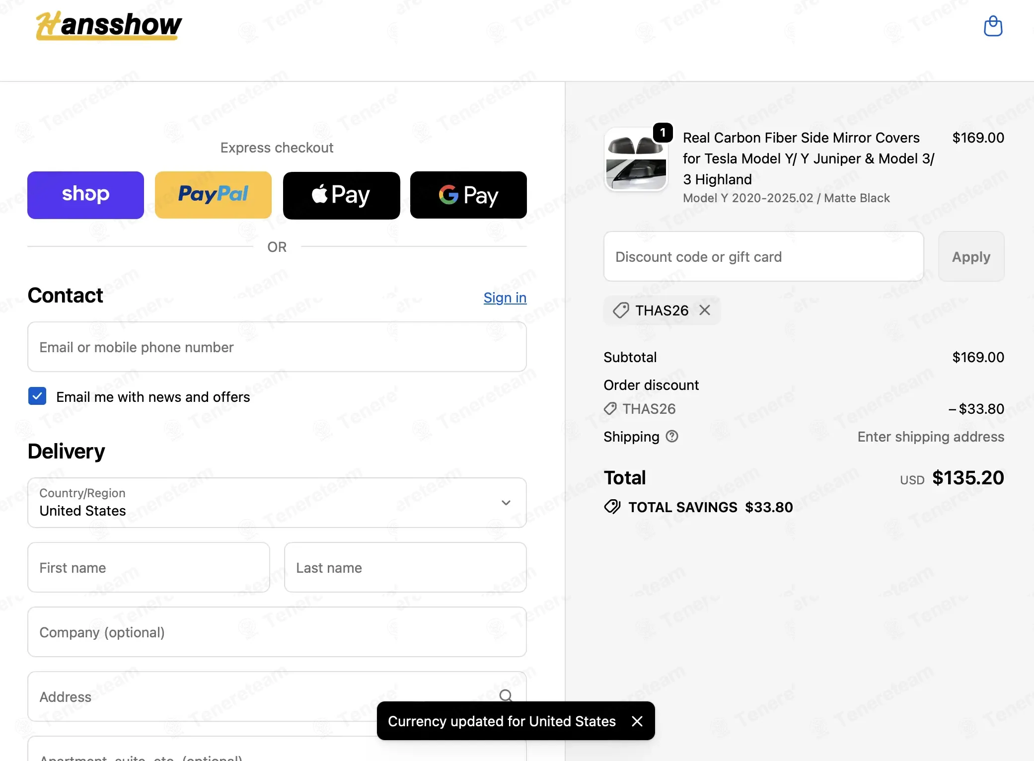 Hansshow Auto Parts coupon code: 20% off with THAS26. Tested and valid as 1 week ago.