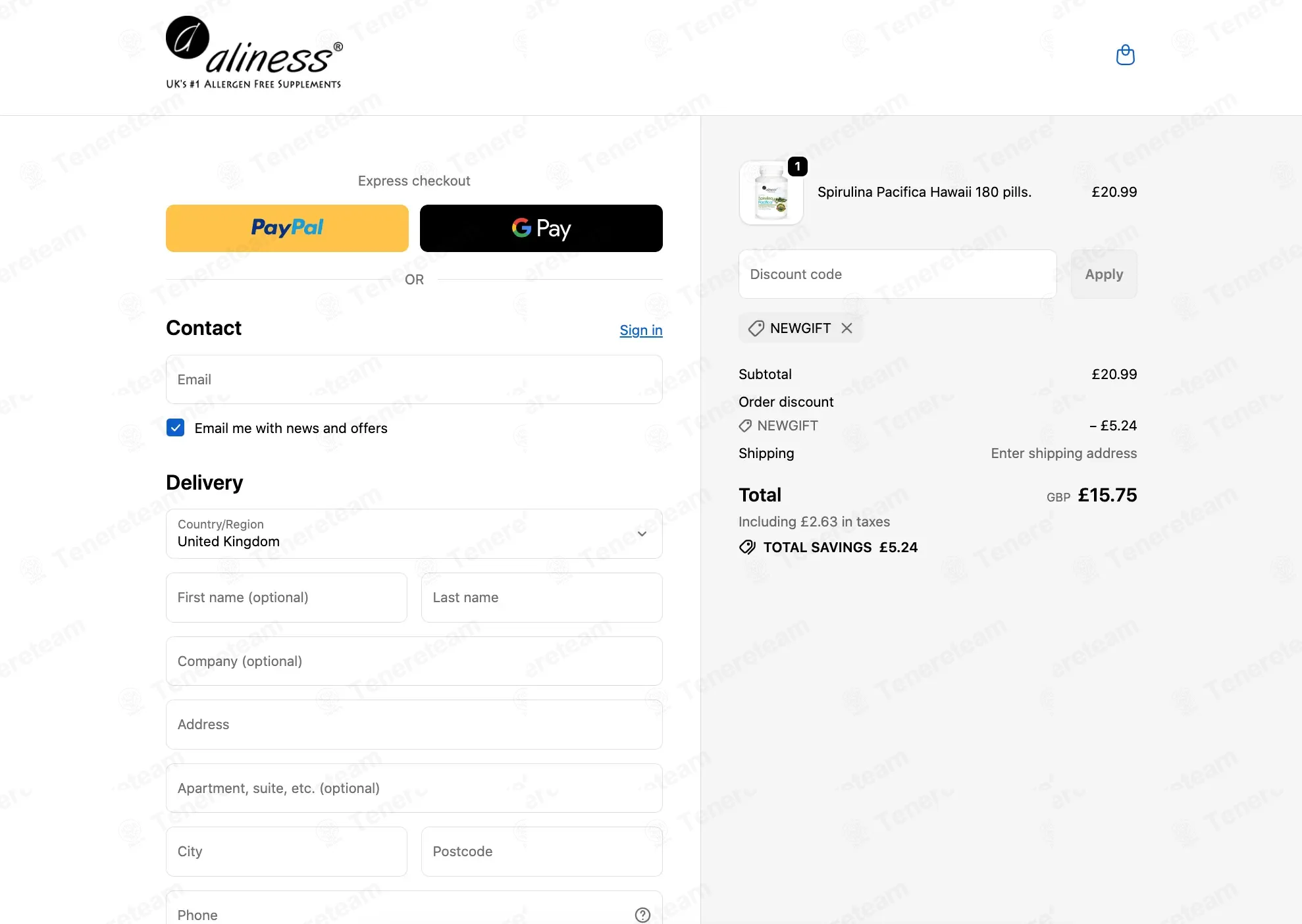 Aliness UK coupon code: 25% off with NEWGIFT. Tested and valid as 1 month ago.