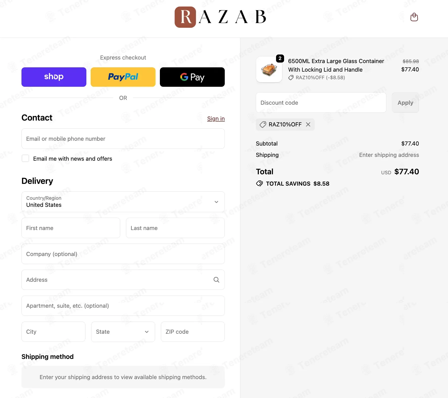 Razab coupon code verified as working at checkout
