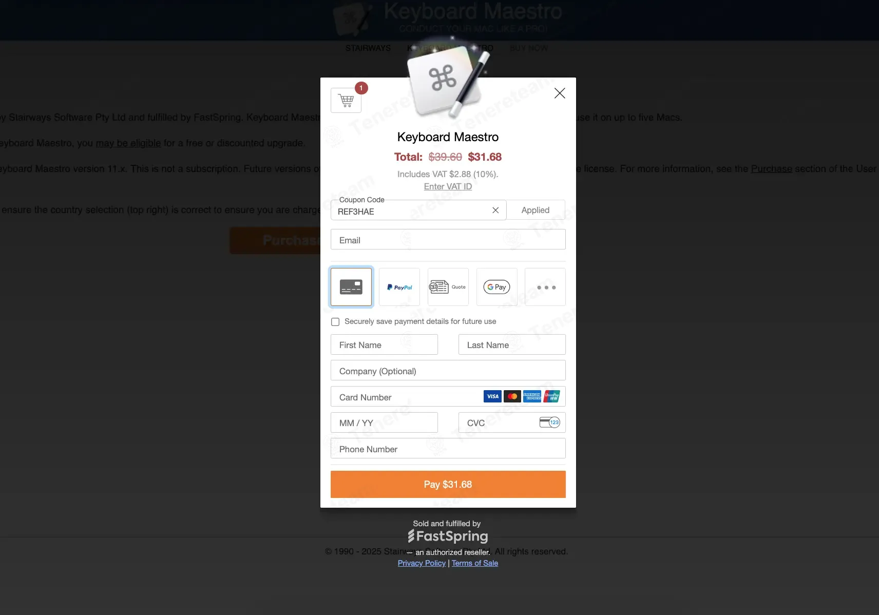 Keyboard Maestro coupon code: 10% off with REF3HAE. Tested and valid as 6 months ago.