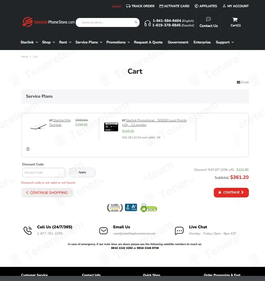 Satellitephonestore coupon code: 20% off with KAY20. Tested and valid as 3 weeks ago.