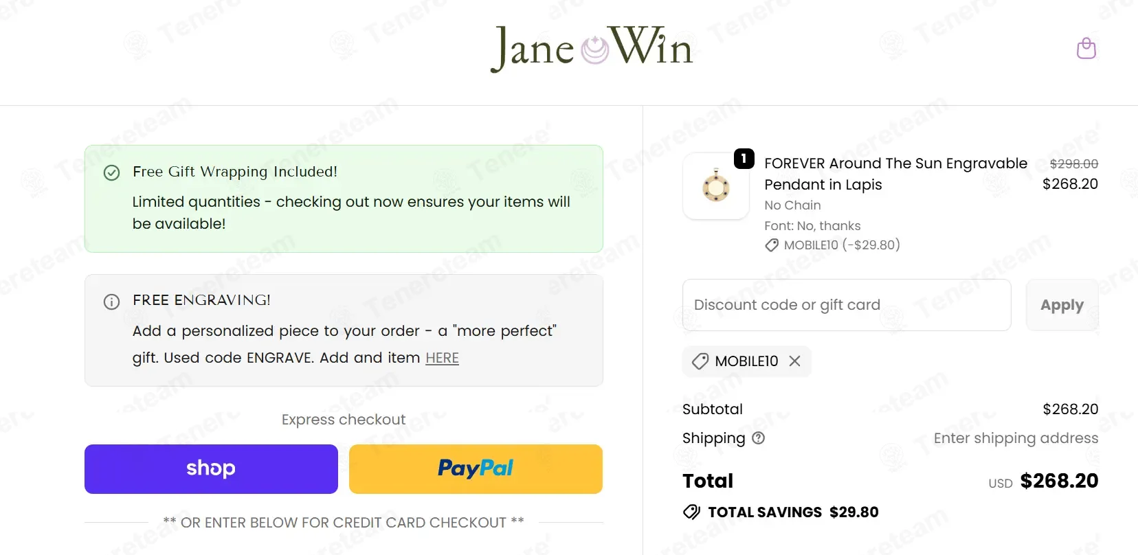 Jane Win coupon code: 10% off with MOBILE10. Tested and valid as 1 month ago.