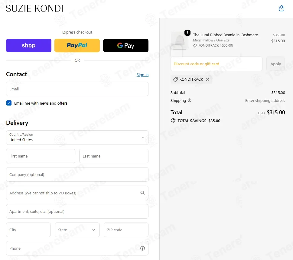 Suzie Kondi coupon code: 10% off with KONDITRACK. Tested and valid as 7 months ago.