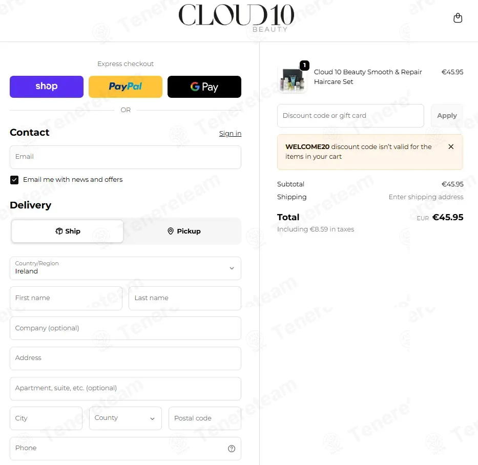 Cloud 10 Beauty coupon code: 20% off with WELCOME20. Tested and valid as 1 month ago.