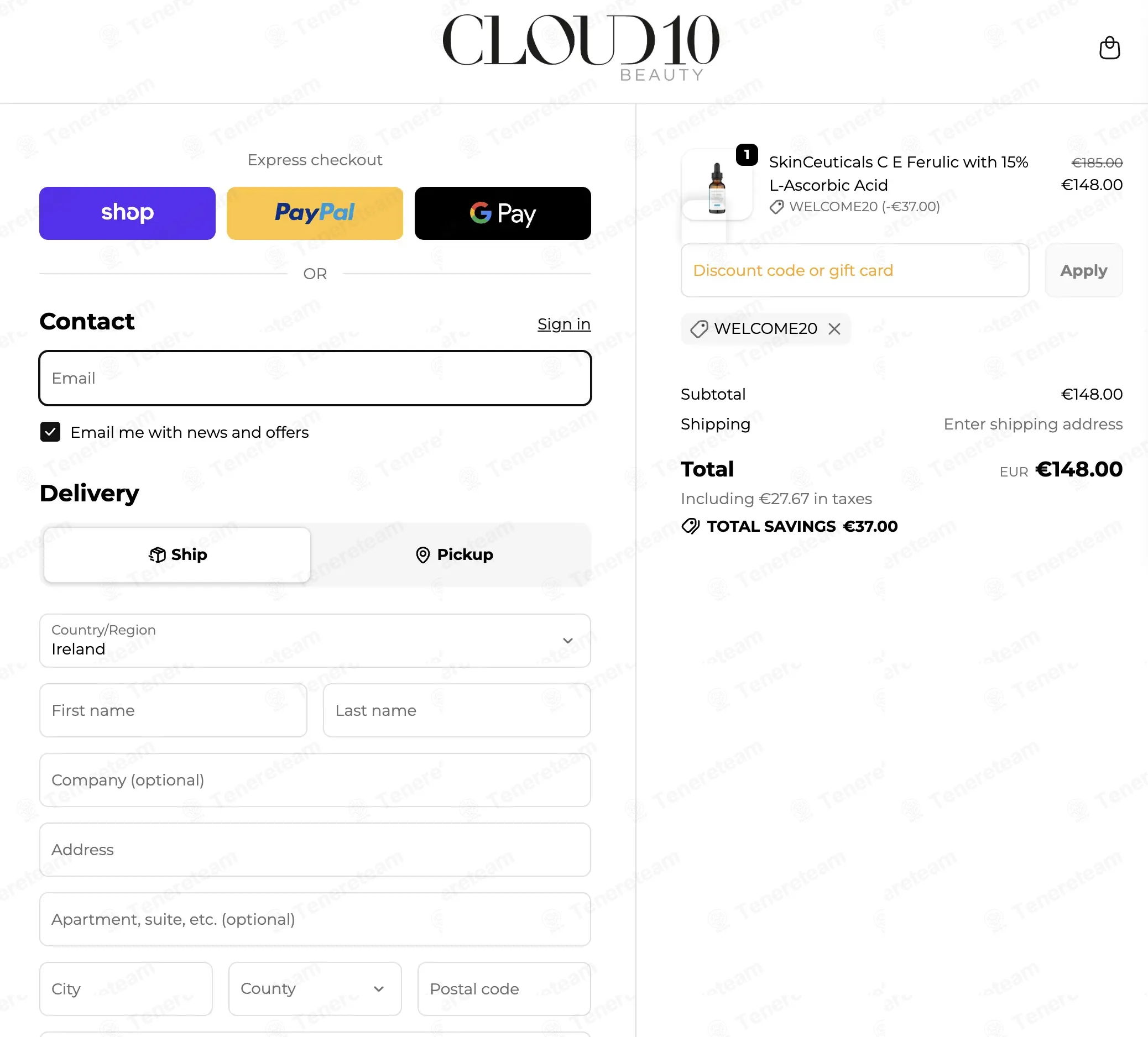 Cloud 10 Beauty coupon code: 20% off with WELCOME20. Tested and valid as 1 month ago.