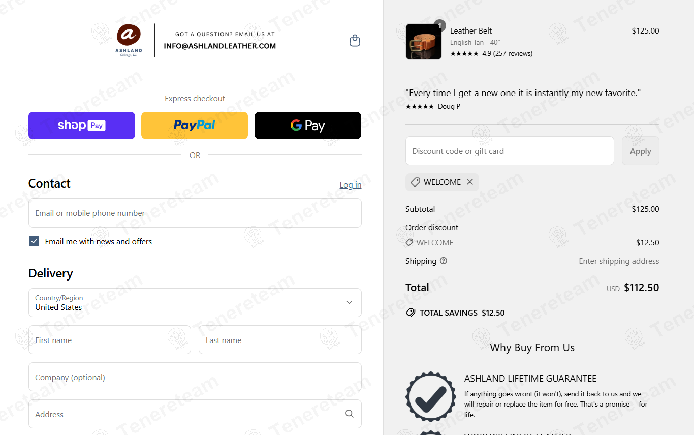 Ashland Leather coupon code: 10% off with WELCOME. Tested and valid as 9 months ago.