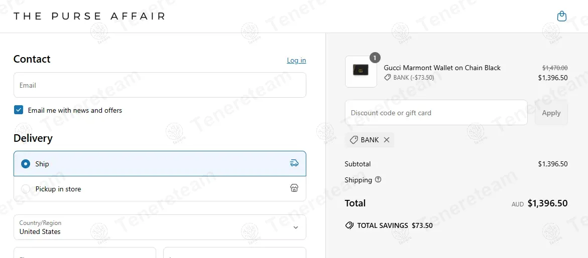 THE PURSE AFFAIR coupon code: 5% off with BANK. Tested and valid as 1 year ago.