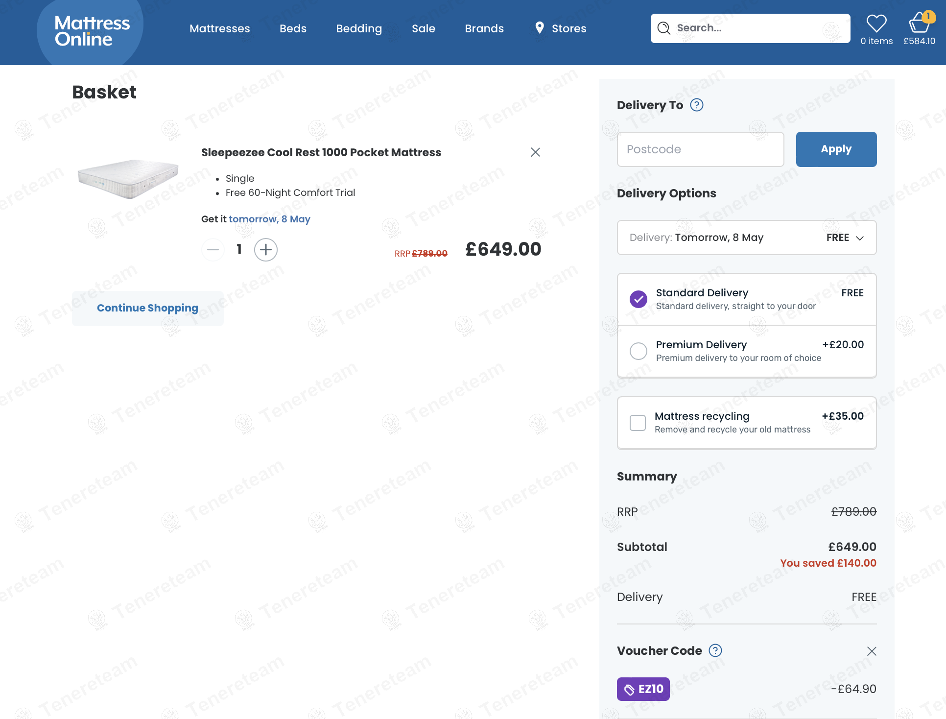 Mattress Online UK coupon code: 10% off with EZ10. Tested and valid as 1 year ago.