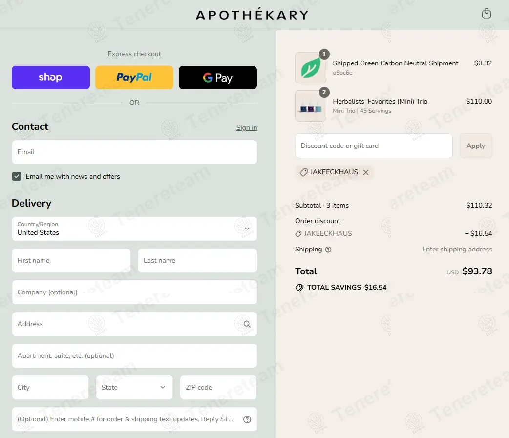 Apothekary coupon code: 15% off with JAKEECKHAUS. Tested and valid as 9 months ago.