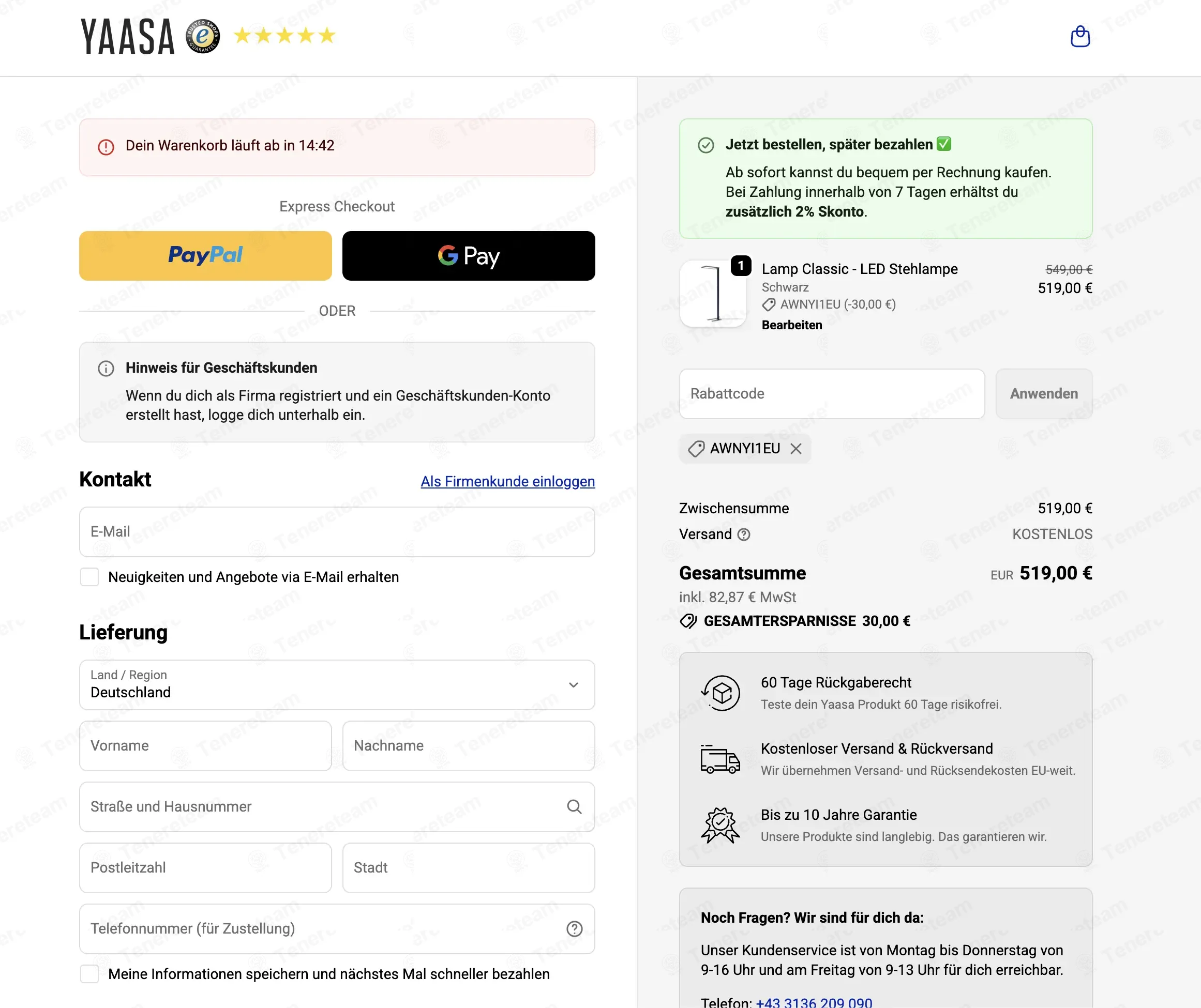 Yaasa coupon code: EUR30 off with AWNYI1EU. Tested and valid as 3 weeks ago.