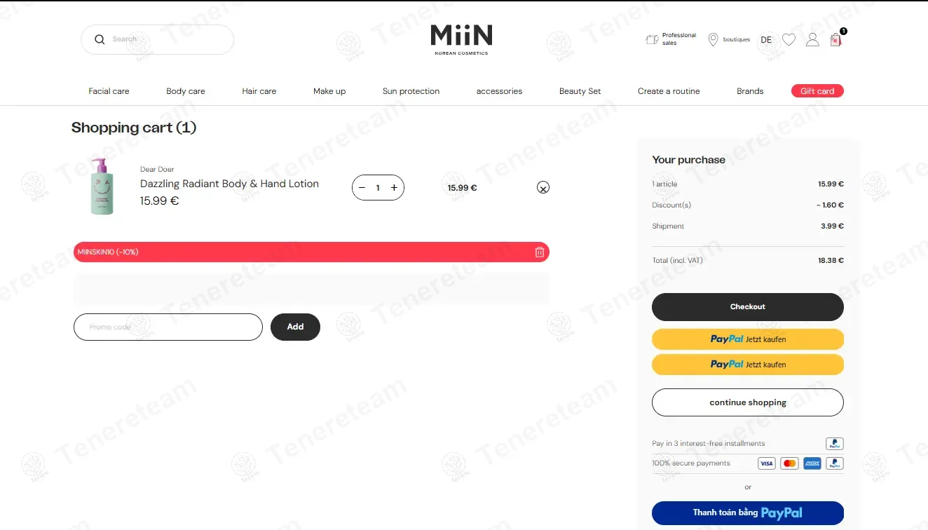 Miin Cosmetics DE coupon code: 10% off with MIINSKIN10. Tested and valid as 1 year ago.