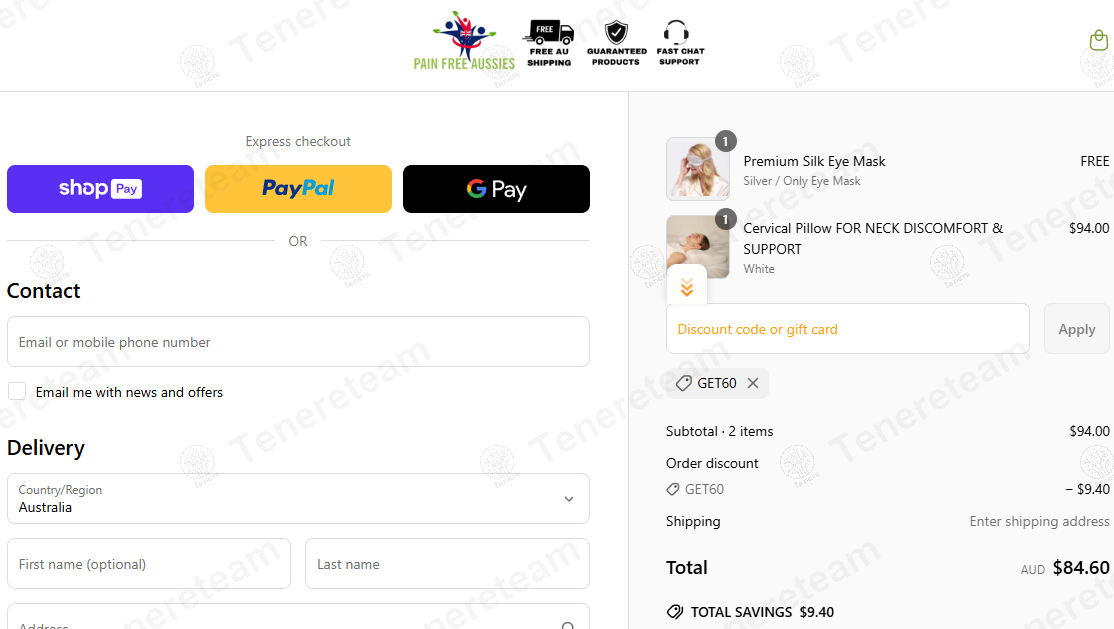 Pain Free Aussies coupon code: 10% off with GET60. Tested and valid as 10 months ago.