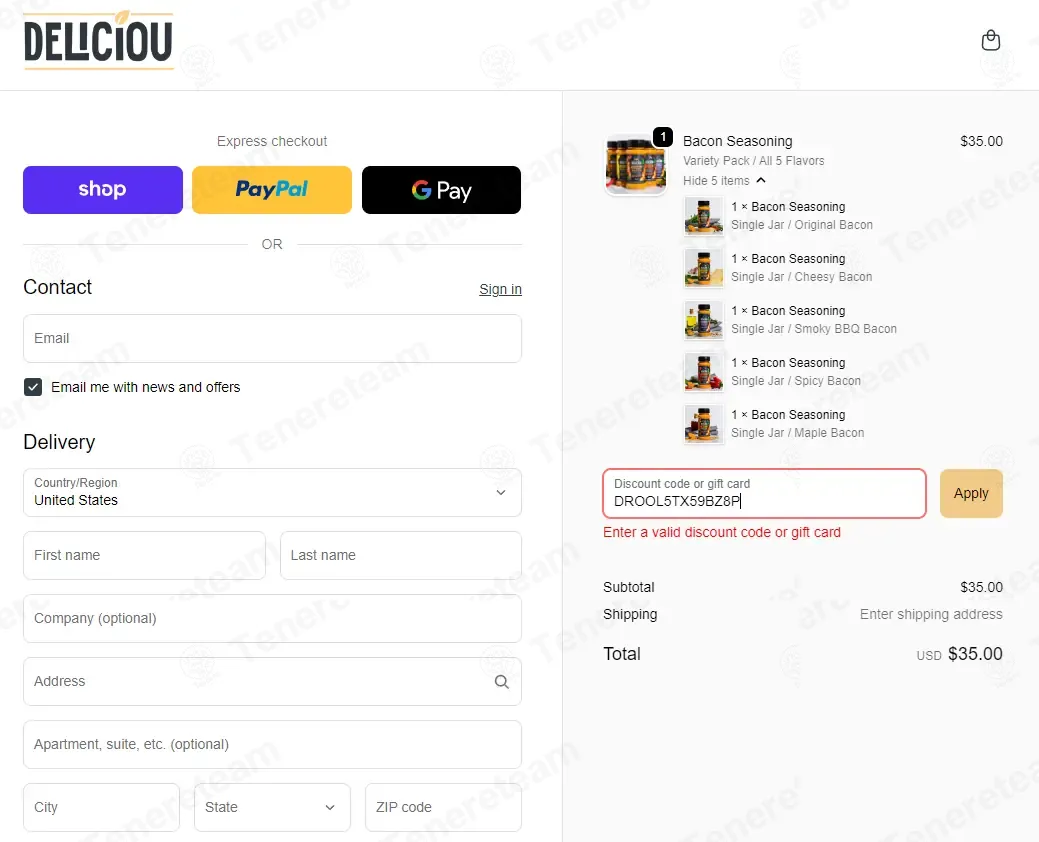 Deliciou coupon code: 5% off with DROOL5TX59BZ8P. Tested and valid as 1 month ago.