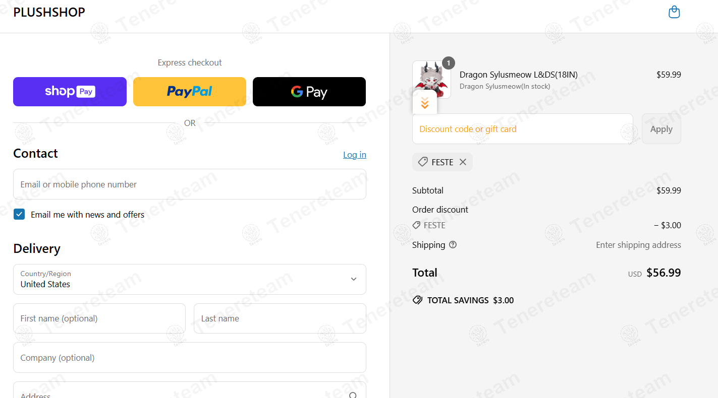 PLUSH SHOP apply coupon code