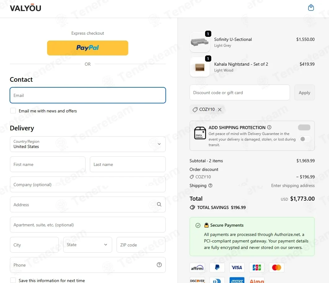 Valyou Furniture coupon code: 10% off with COZY10. Tested and valid as 2 weeks ago.