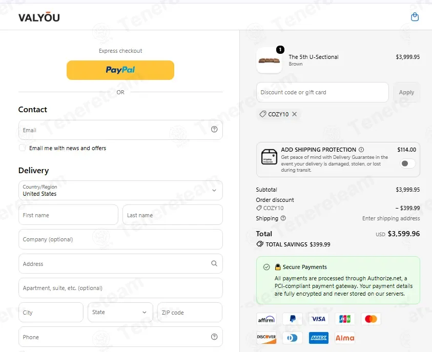 Valyou Furniture coupon code: 10% off with COZY10. Tested and valid as 2 weeks ago.