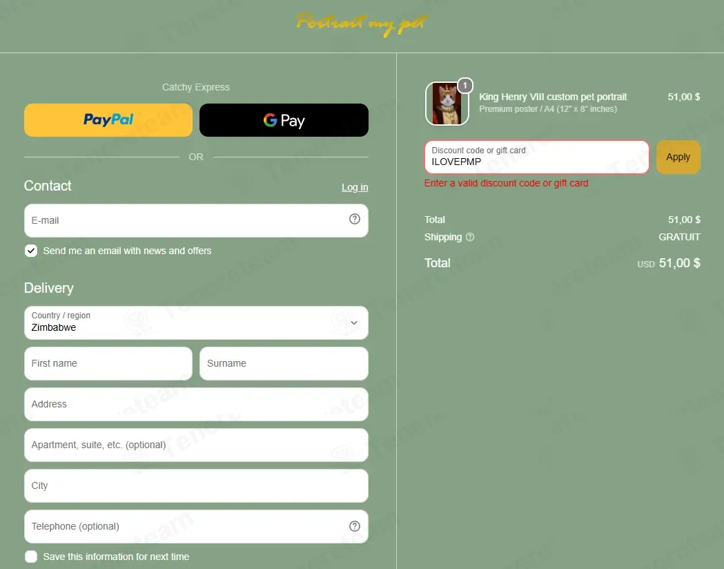 Portrait My Pet coupon code: 15% off with ILOVEPMP. Tested and valid as 4 days ago.