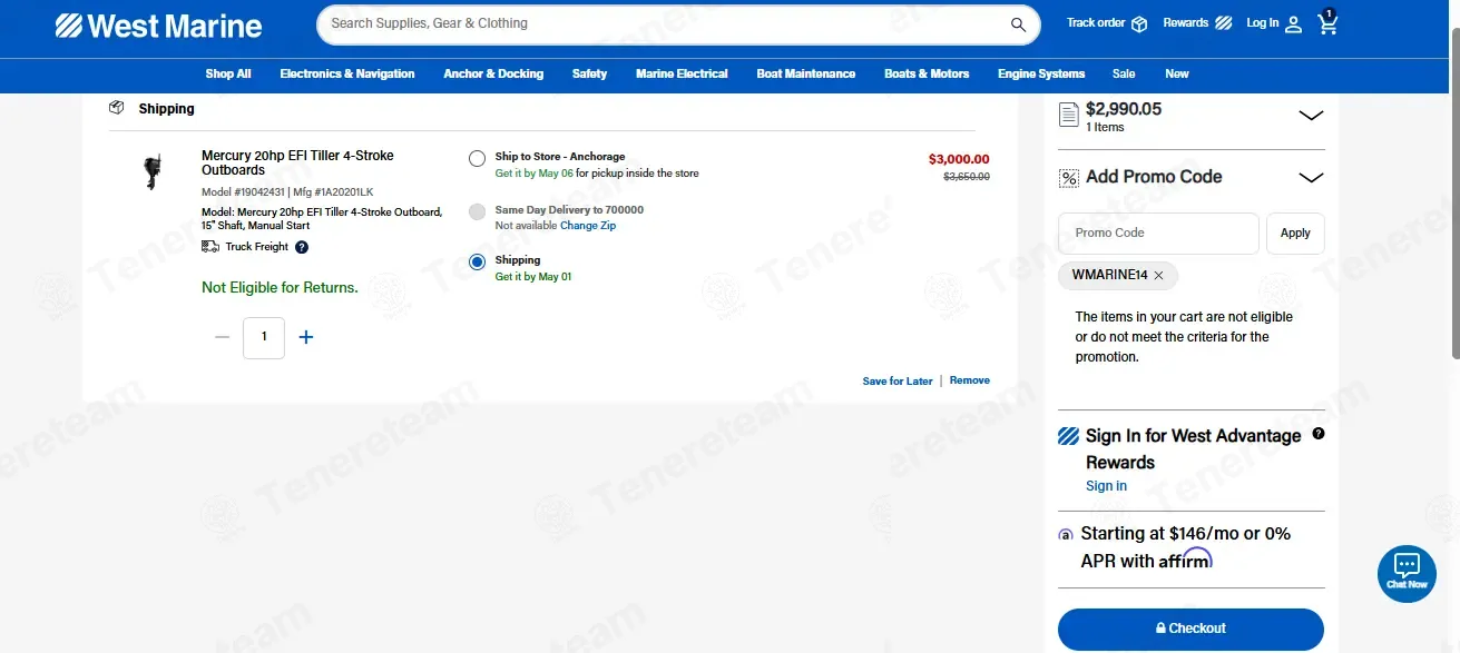West Marine coupon code: 10% off with WMARINE14. Tested and valid as 15 hours ago.