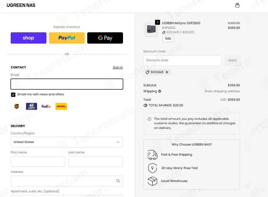 Ugreen NAS coupon code: 5% off with social5. Tested and valid as 1 month ago.