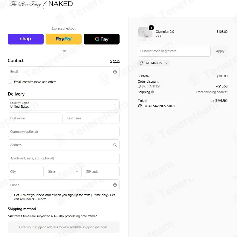 The Shoe Fairy coupon code: 10% off with BRITTANYTSF. Tested and valid as 1 month ago.