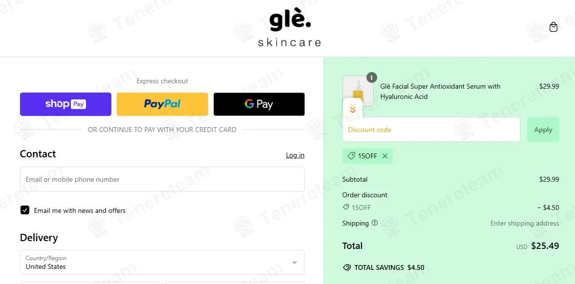 Gle Skin coupon code: 15% off with 15OFF. Tested and valid as 1 year ago.