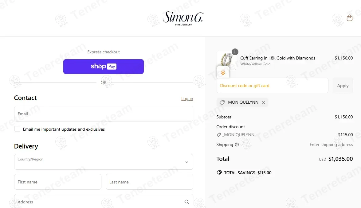 Simon G. Jewelry coupon code: 10% off with _MONIQUELYNN. Tested and valid as 1 year ago.