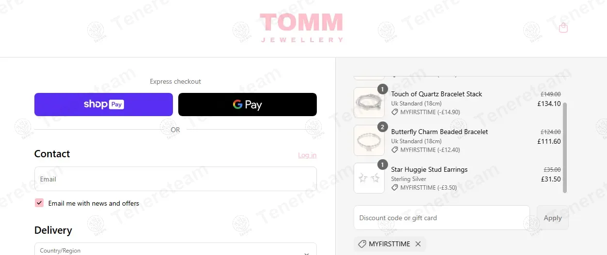 Tomm Jewellery coupon code: 10% off with MYFIRSTTIME. Tested and valid as 1 year ago.