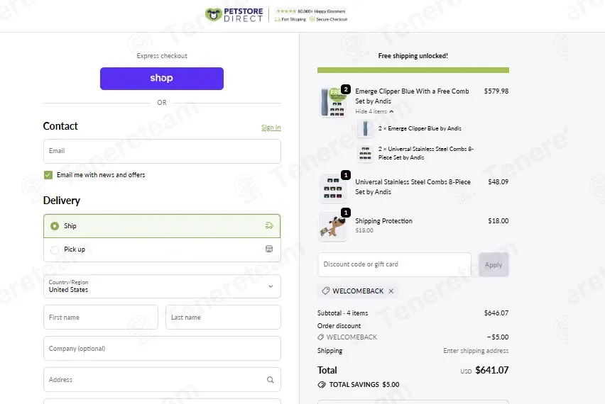 Pet Store Direct coupon code: $5 off with WELCOMEBACK. Tested and valid as 4 weeks ago.