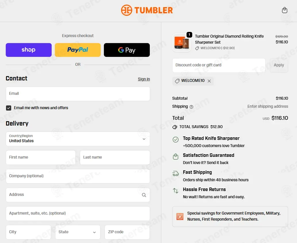 Tumbler coupon code: 10% off with WELCOME10. Tested and valid as 1 month ago.