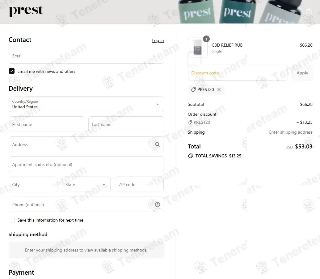 Prest Organics coupon code: 20% off with PREST20. Tested and valid as 1 week ago.