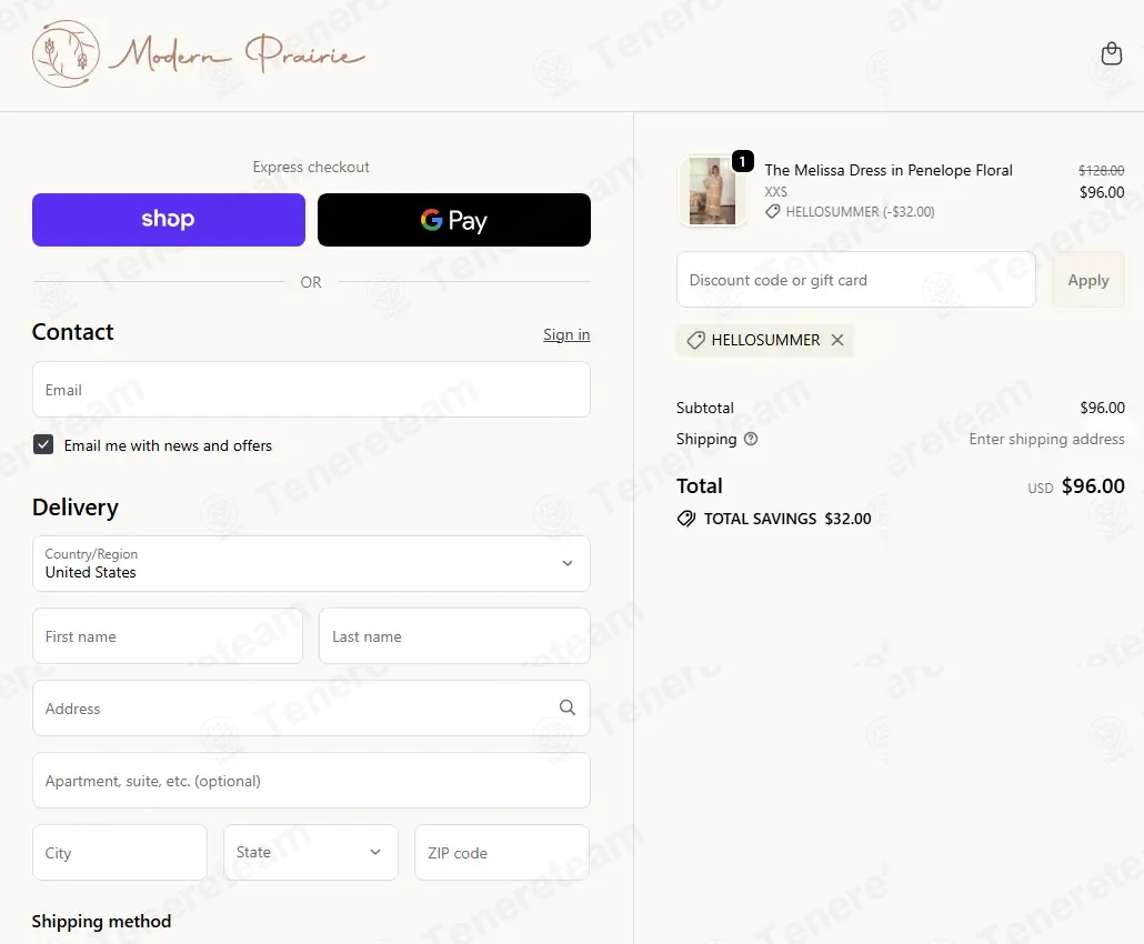 Modern Prairie apply coupon code