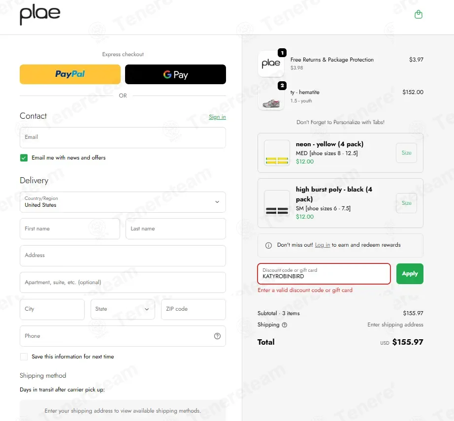 PLAE Shoes coupon code: 10% off with KATYROBINBIRD. Tested and valid as 1 month ago.