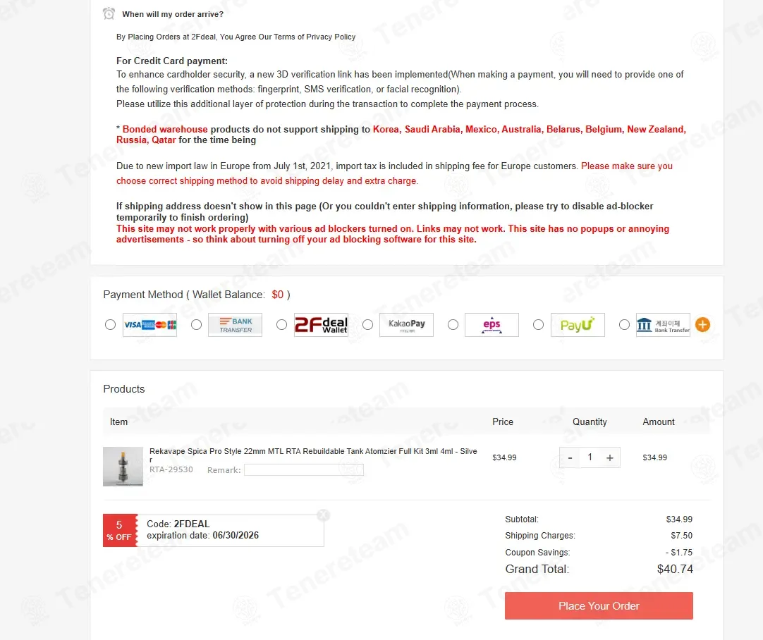 2fdeal coupon code: 5% off with 2FDEAL. Tested and valid as 1 month ago.
