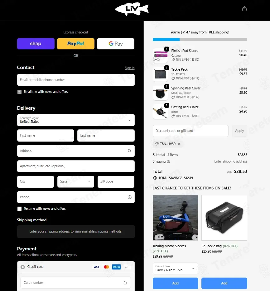 LIV FISHING coupon code: 30% off with TBN-LIV30. Tested and valid as 6 months ago.