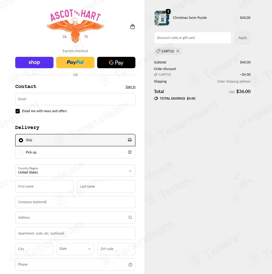 Ascot and Hart coupon code: 10% off with CART10. Tested and valid as 6 months ago.