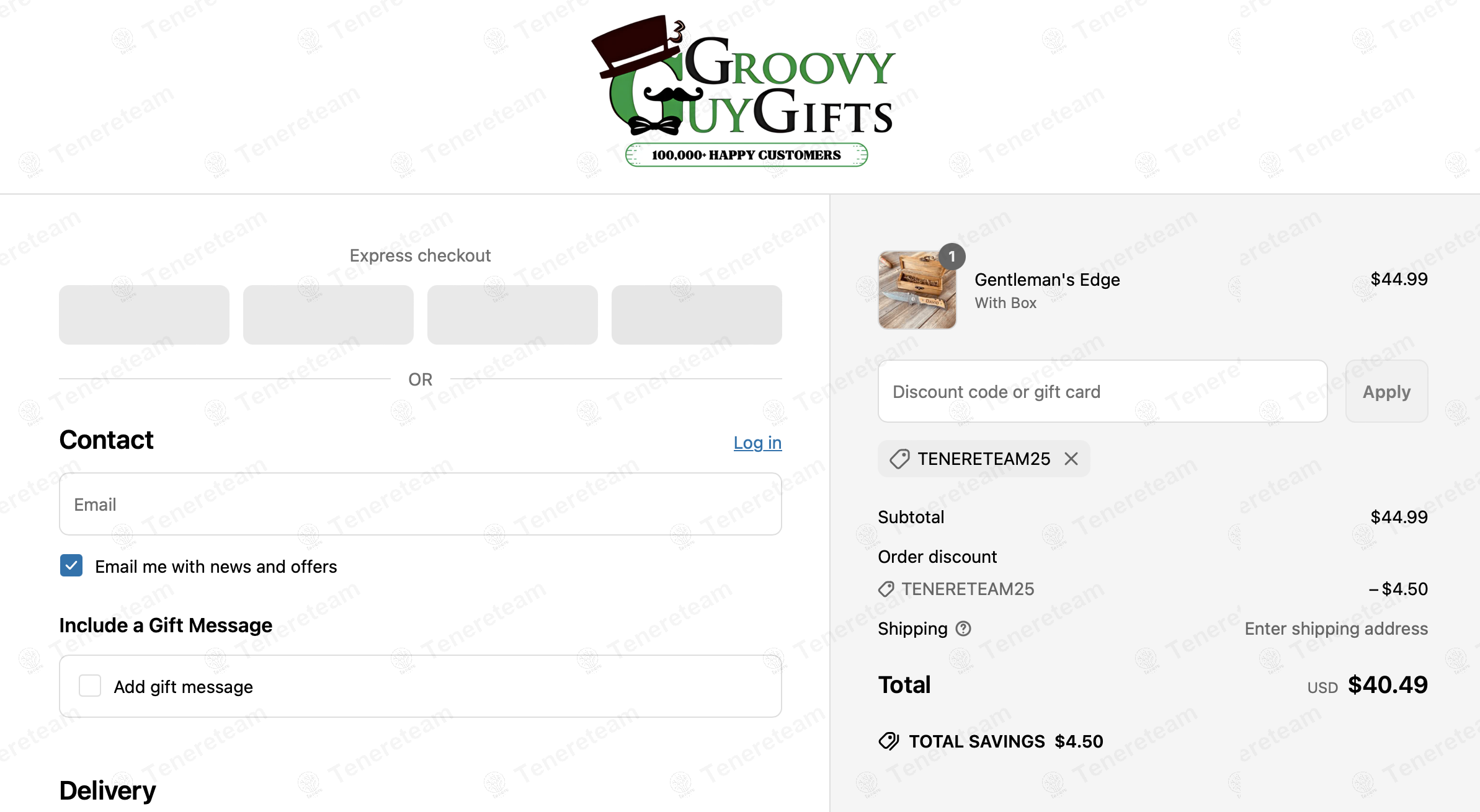 Groovy Guy Gifts coupon code: 10% off with tenereteam25. Tested and valid as 9 months ago.