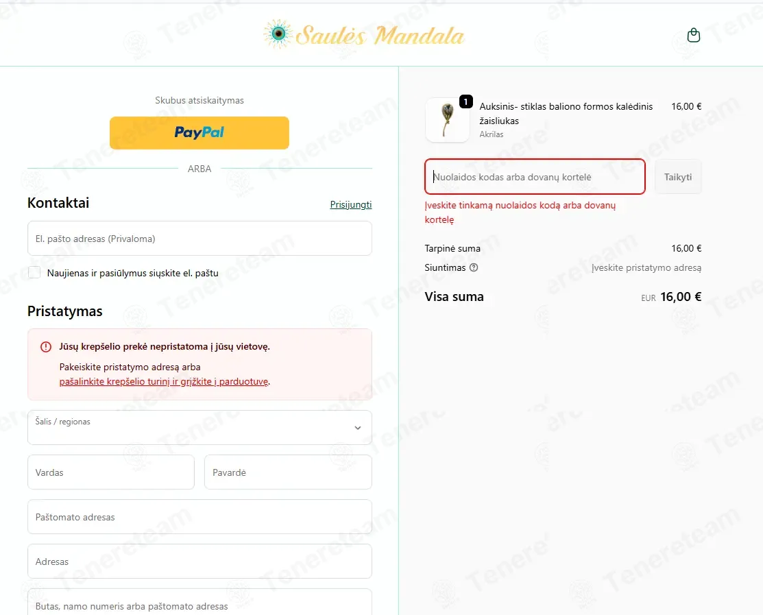 Saules Mandala coupon code: 10% off with TENERETEAM. Tested and valid as 4 months ago.