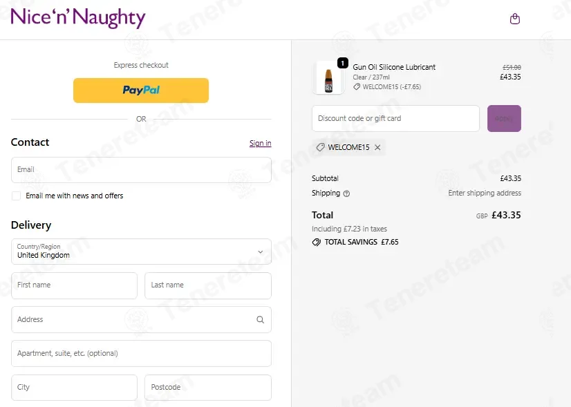 Nice 'n' Naughty coupon code: 15% off with WELCOME15. Tested and valid as 1 week ago.