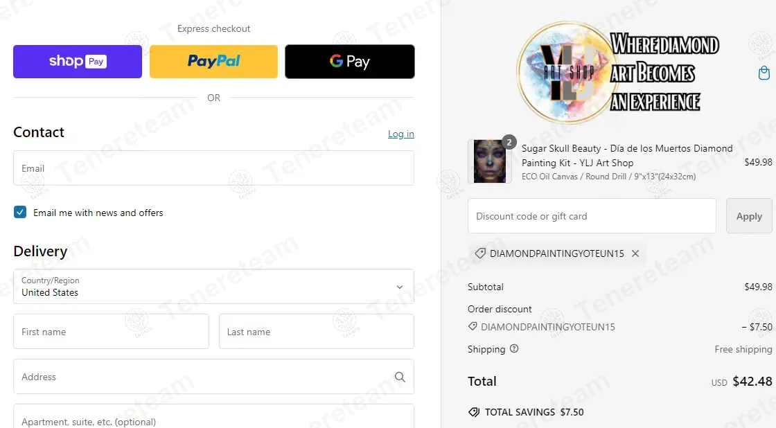 YLJ Art Shop coupon code: 15% off with DIAMONDPAINTINGYOTEUN15. Tested and valid as 1 year ago.