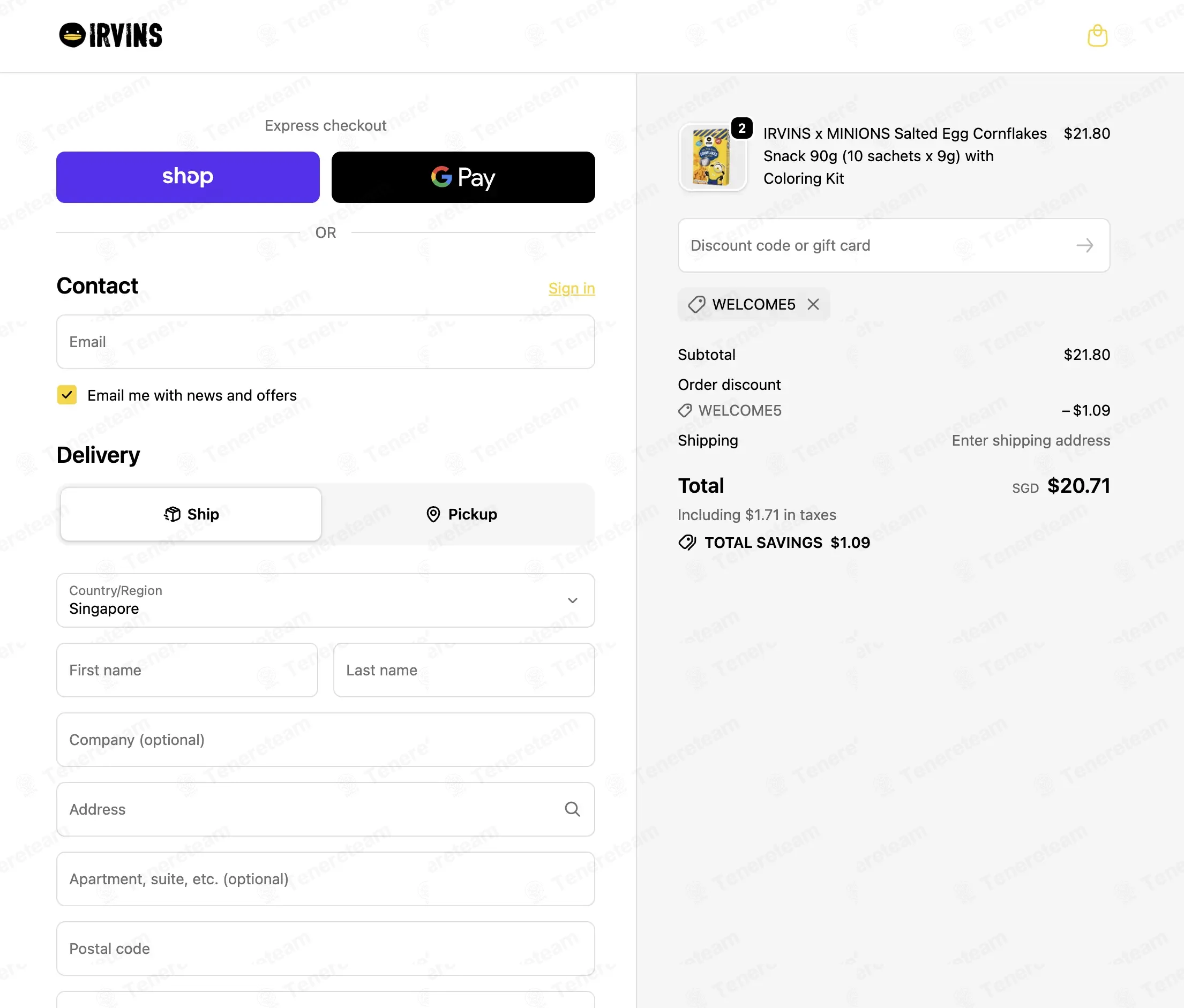 Irvins Singapore coupon code: 5% off with WELCOME5. Tested and valid as 3 weeks ago.