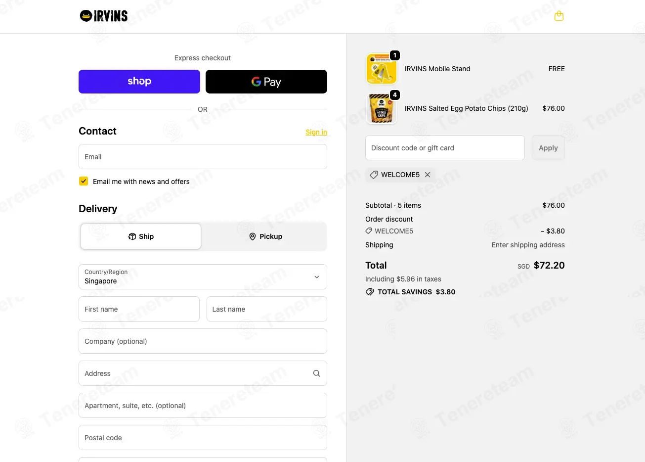 Irvins Singapore coupon code: 5% off with WELCOME5. Tested and valid as 3 weeks ago.